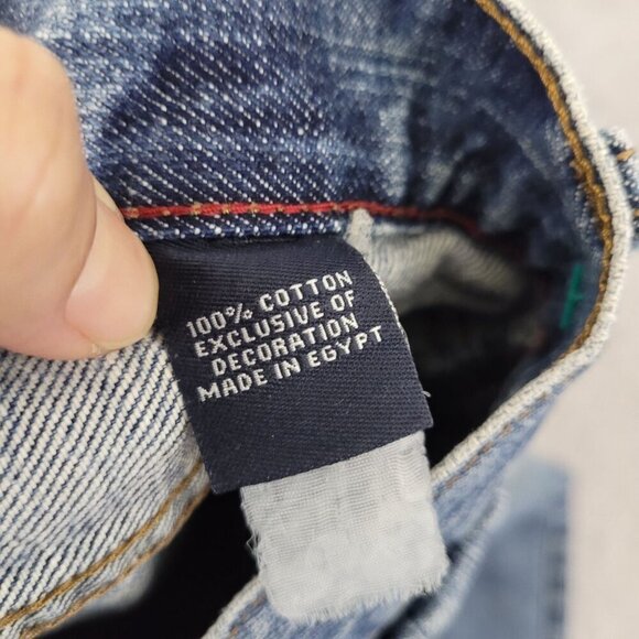 Vtg Y2k Chaps Mens Straight Fit Denim Jeans 36/32 Light Blue Frayed Hem   JCT - Picture 5 of 9